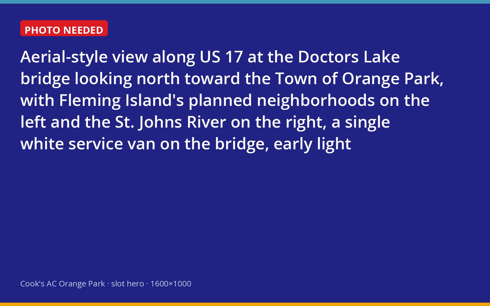 US 17 crossing Doctors Lake between Fleming Island and Orange Park, the spine of Cook's Clay County route