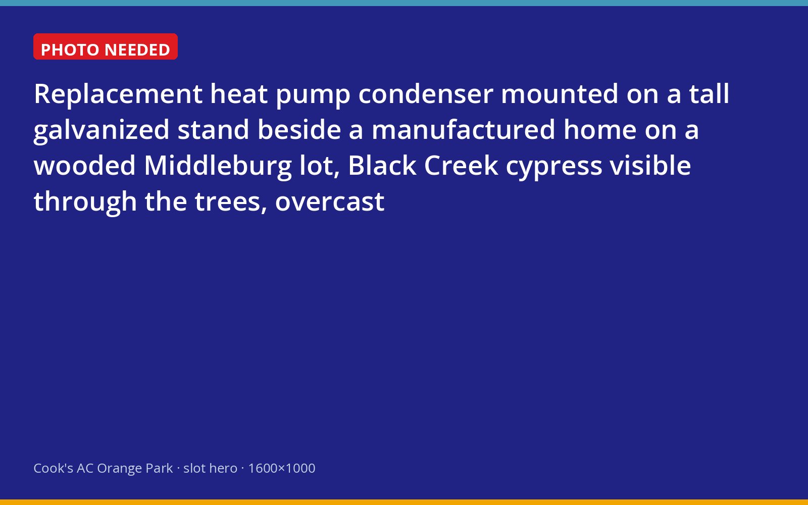 Air conditioner raised on a stand beside a manufactured home near Black Creek in Middleburg