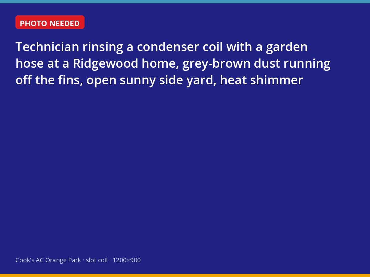 Rinsing a dusty condenser coil at a sunny Ridgewood home in Orange Park