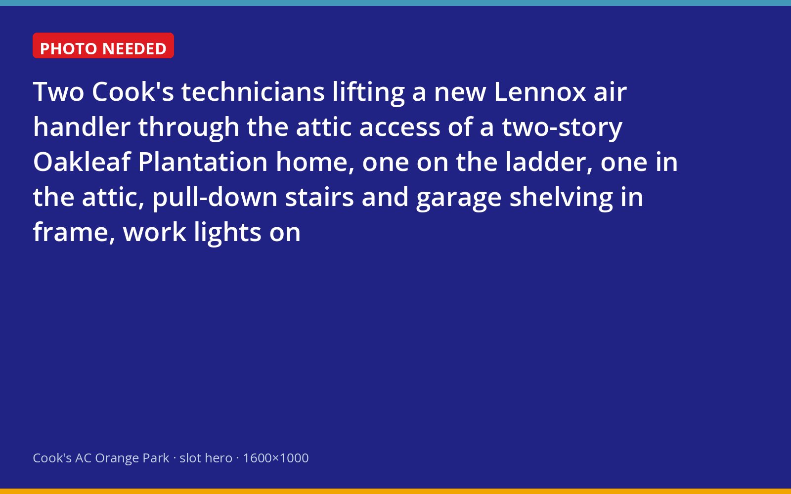 Cook's install crew moving a new air handler into the attic of an Orange Park area home