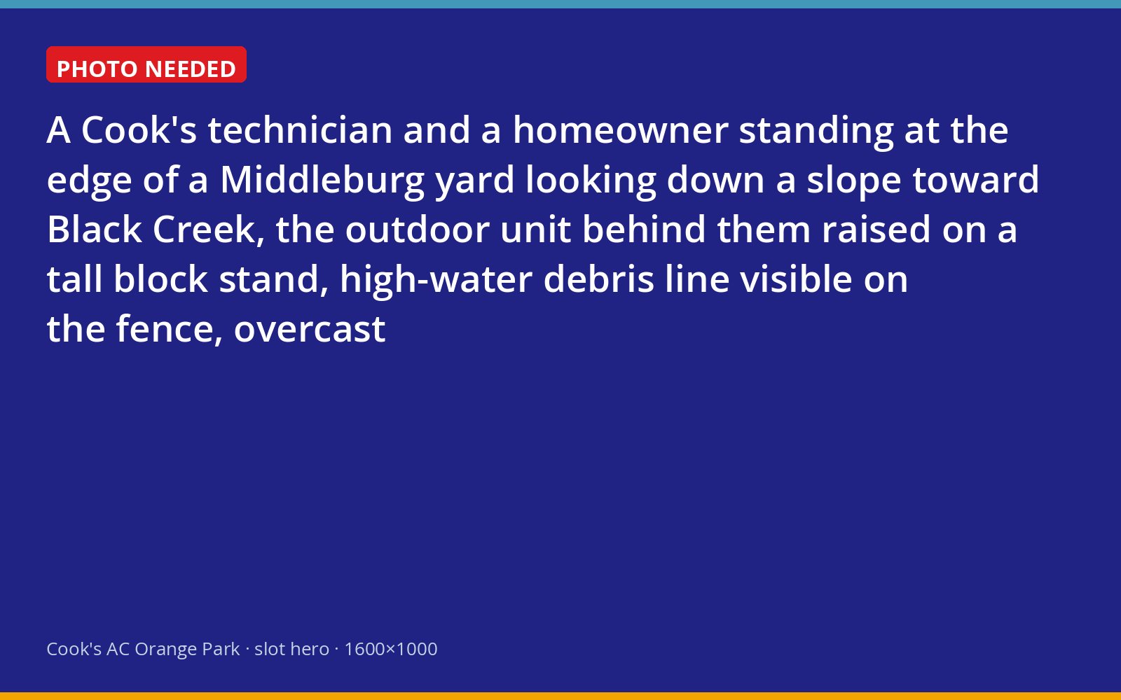 Cook's technician discussing flood-height placement of an outdoor unit with a Middleburg homeowner near Black Creek