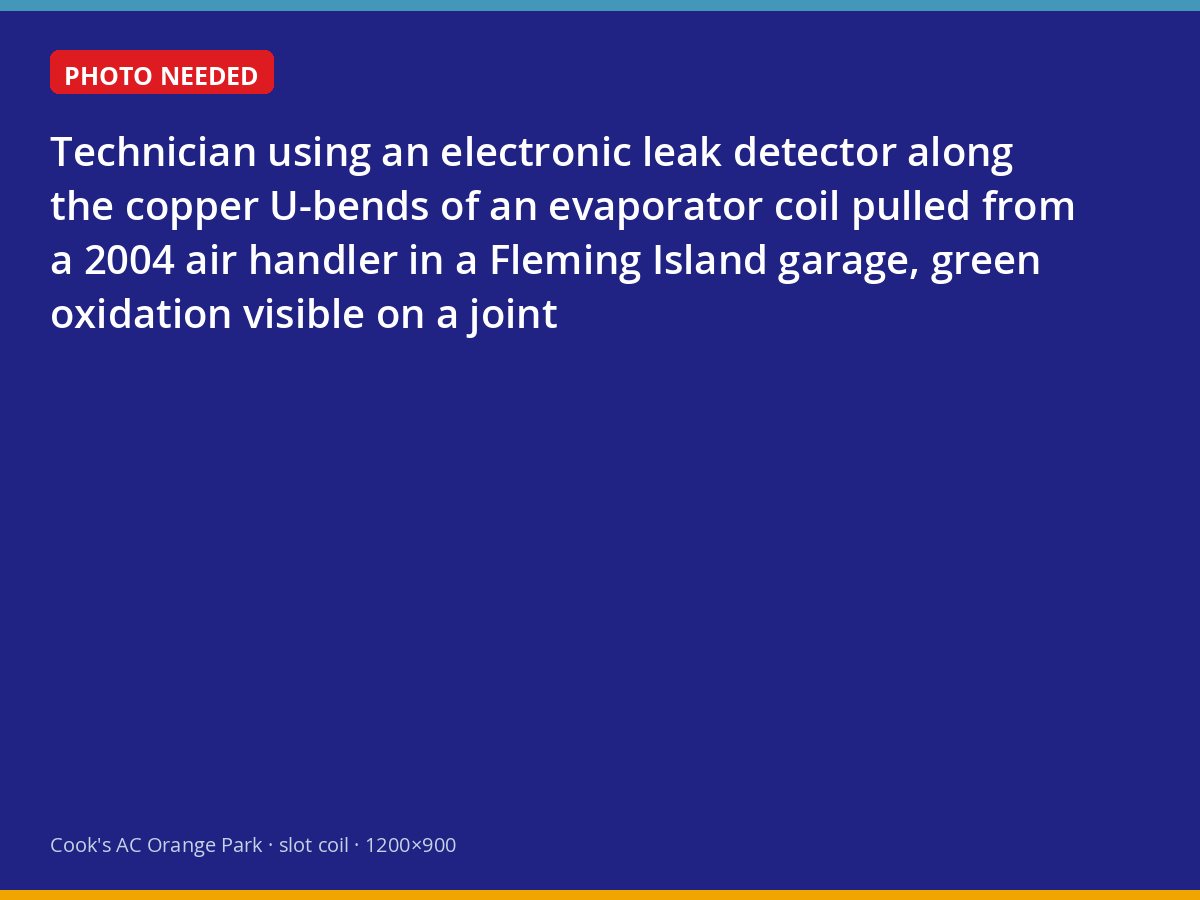 Leak detector tracing a corroded joint on an evaporator coil from a first-generation Fleming Island air handler
