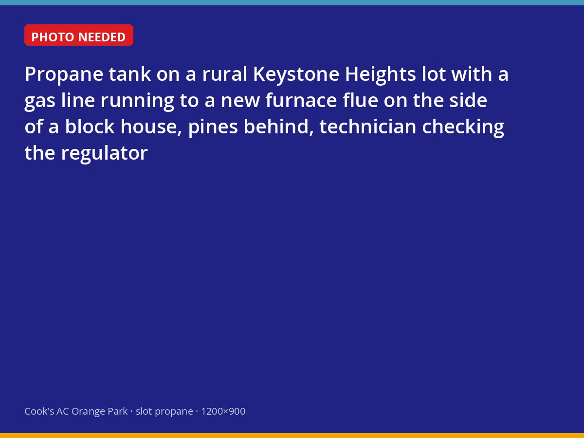 Propane tank and gas line serving a furnace at a rural Keystone Heights home