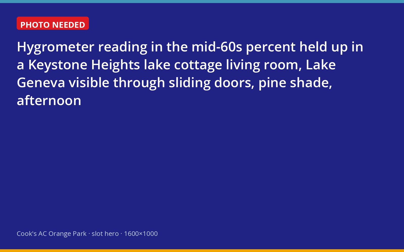 Humidity meter reading inside a Keystone Heights lake cottage with Lake Geneva beyond the windows
