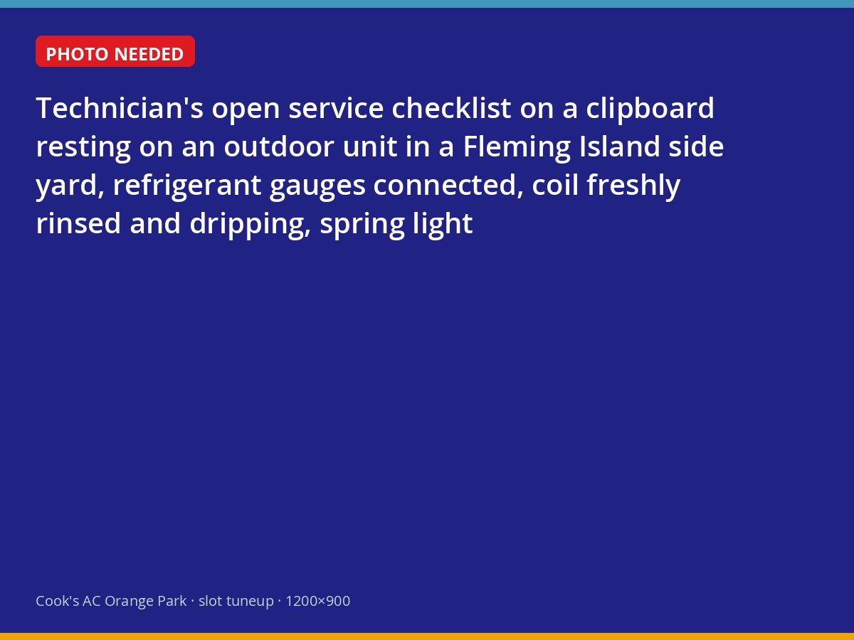 Spring tune-up checklist and gauges at an outdoor unit in Fleming Island