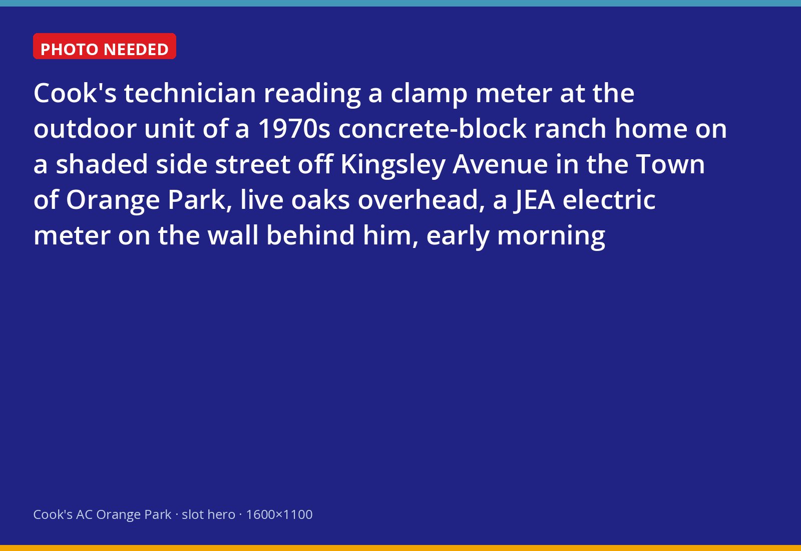 Cook's technician testing the outdoor air conditioning unit at a block ranch home in the Town of Orange Park