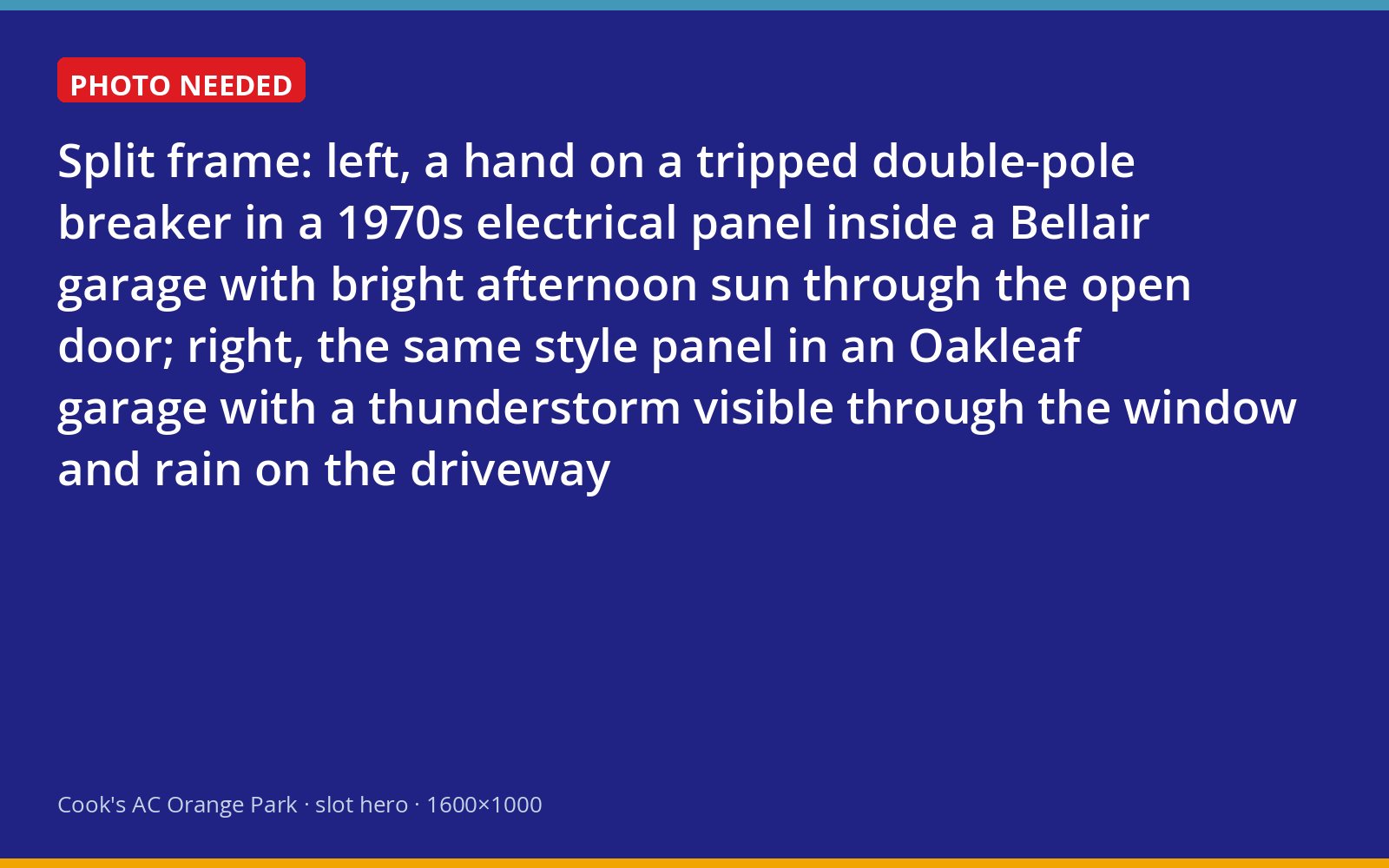 Tripped air conditioner breaker in a garage panel on a clear afternoon and during a thunderstorm