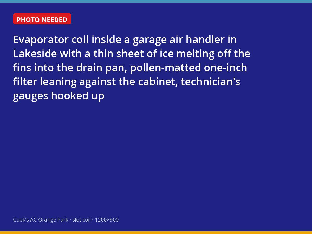 Ice melting off an evaporator coil beside a pollen-clogged filter in a Lakeside garage