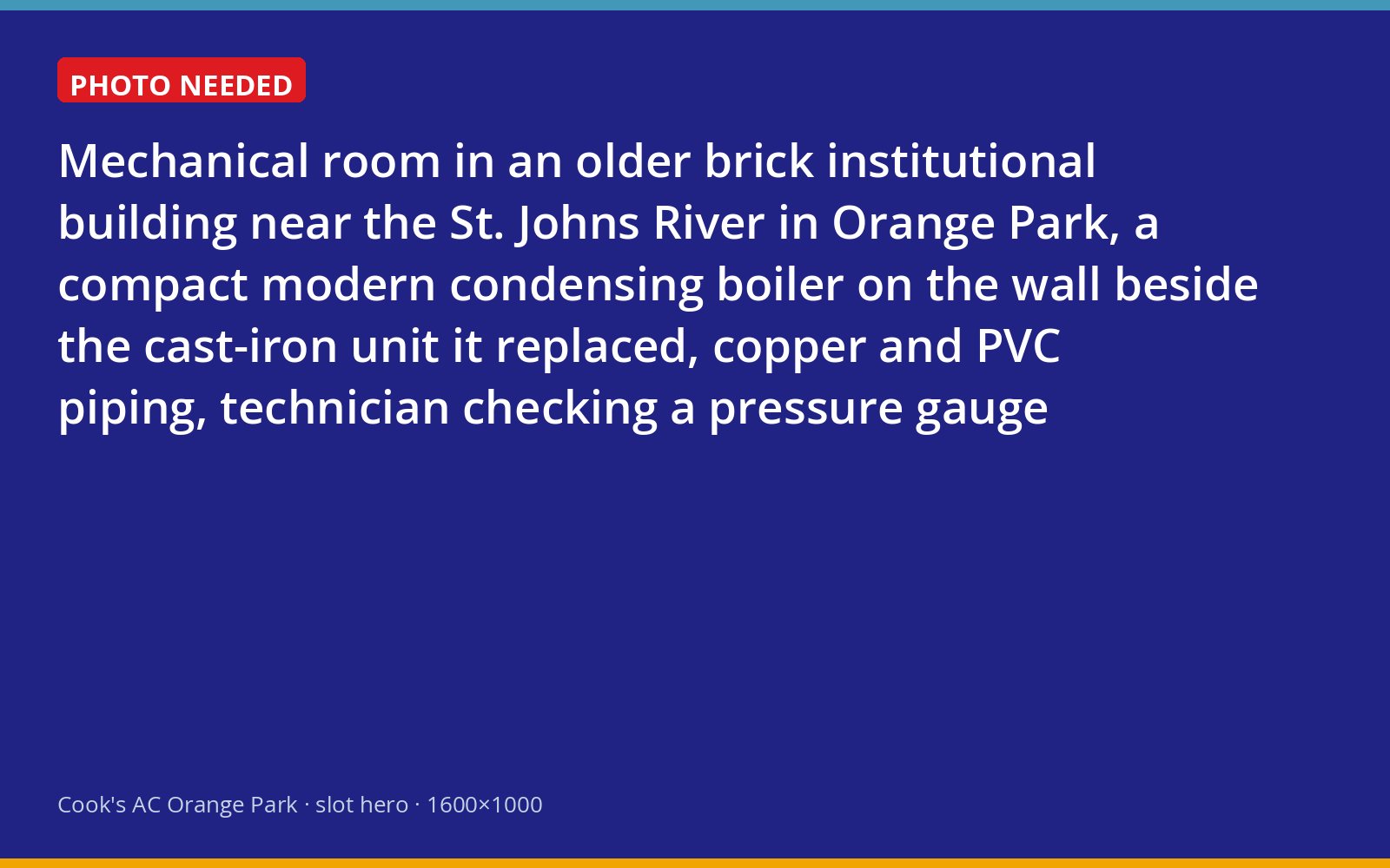 Technician checking the gauge on a wall-hung condensing boiler in an Orange Park mechanical room