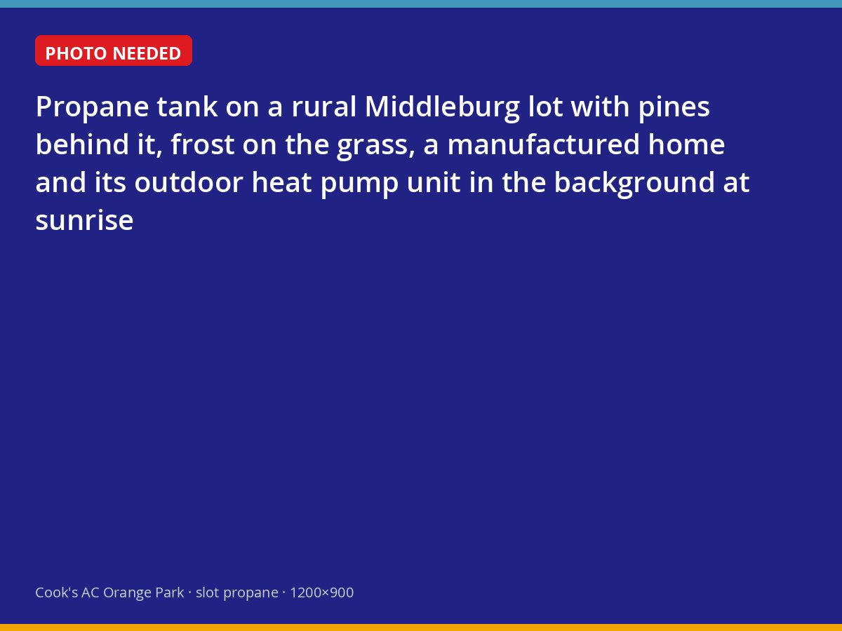 Propane tank beside a Middleburg manufactured home on a frosty morning