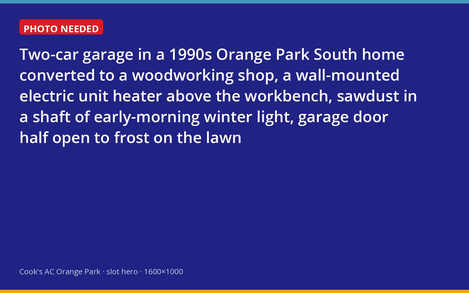Wall-mounted unit heater above a workbench in an Orange Park garage workshop