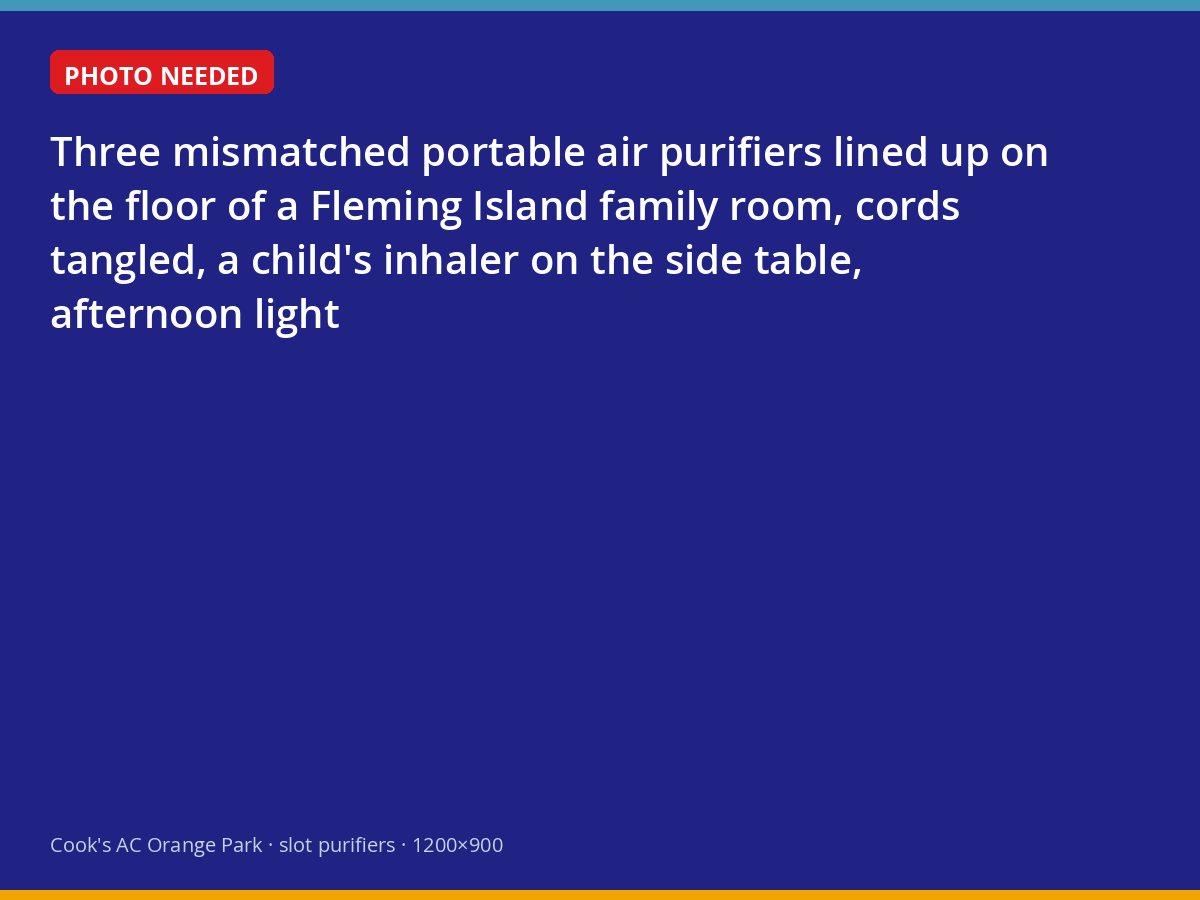 Three portable air purifiers on a Fleming Island family room floor
