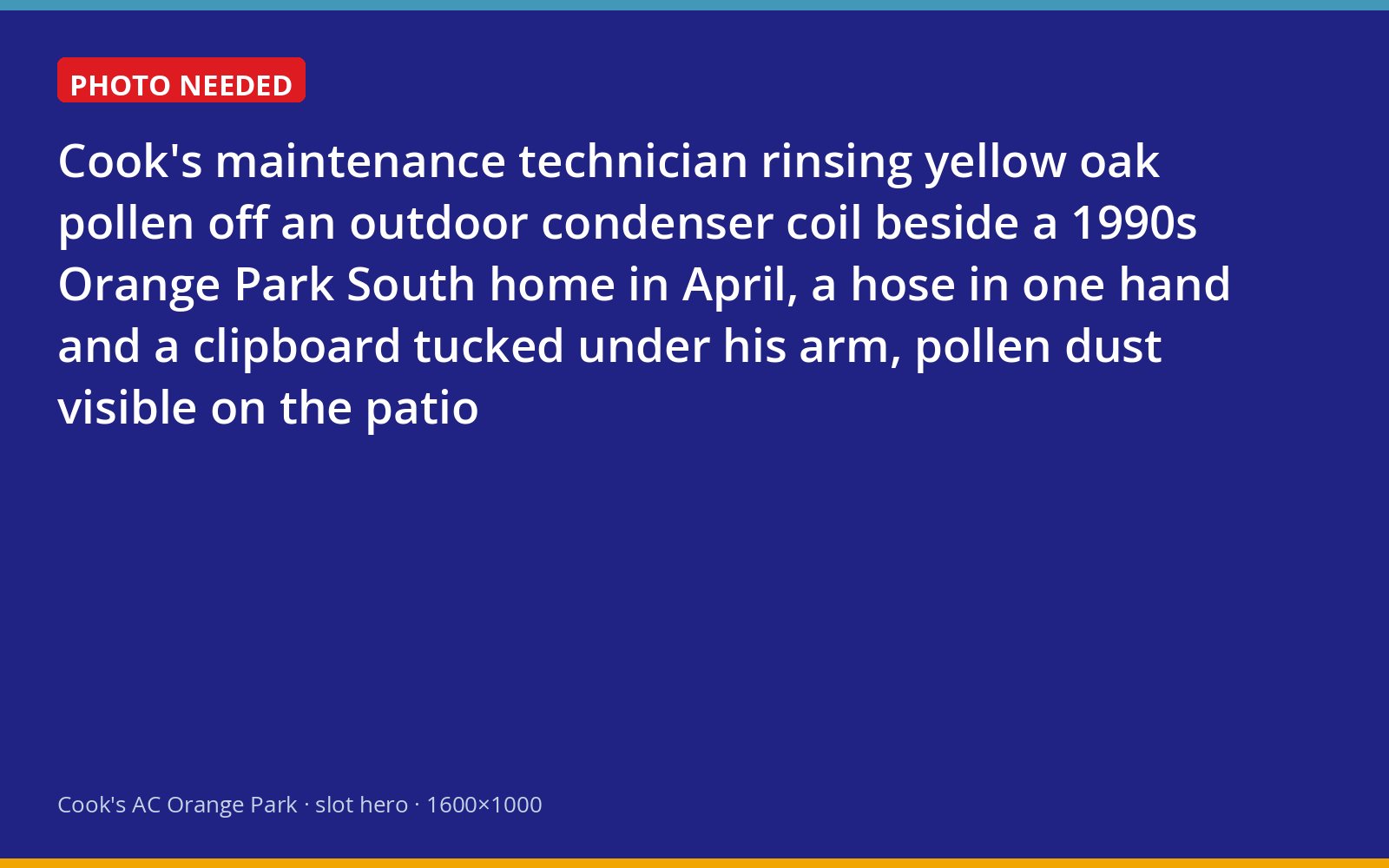 Cook's technician cleaning spring pollen from an outdoor AC coil at an Orange Park home