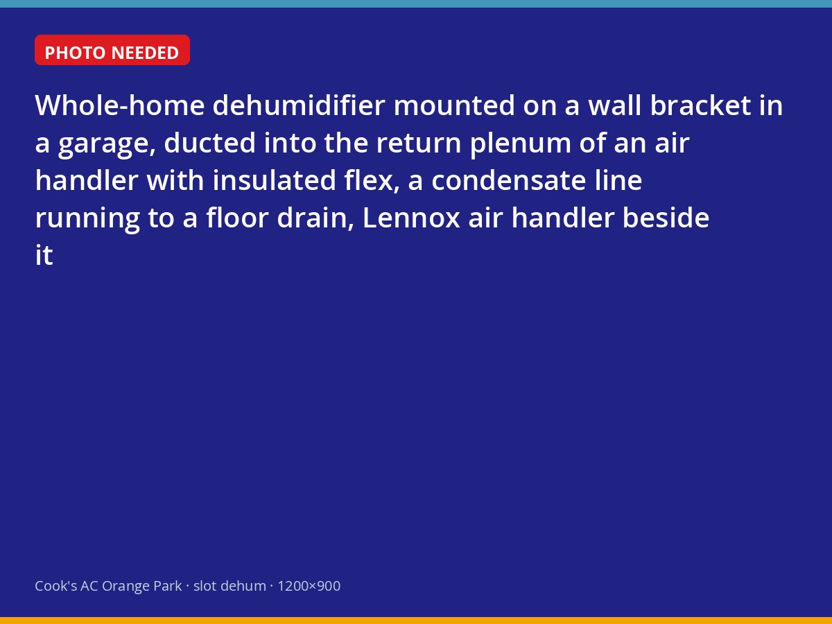 Whole-home dehumidifier ducted into an air handler in an Orange Park garage