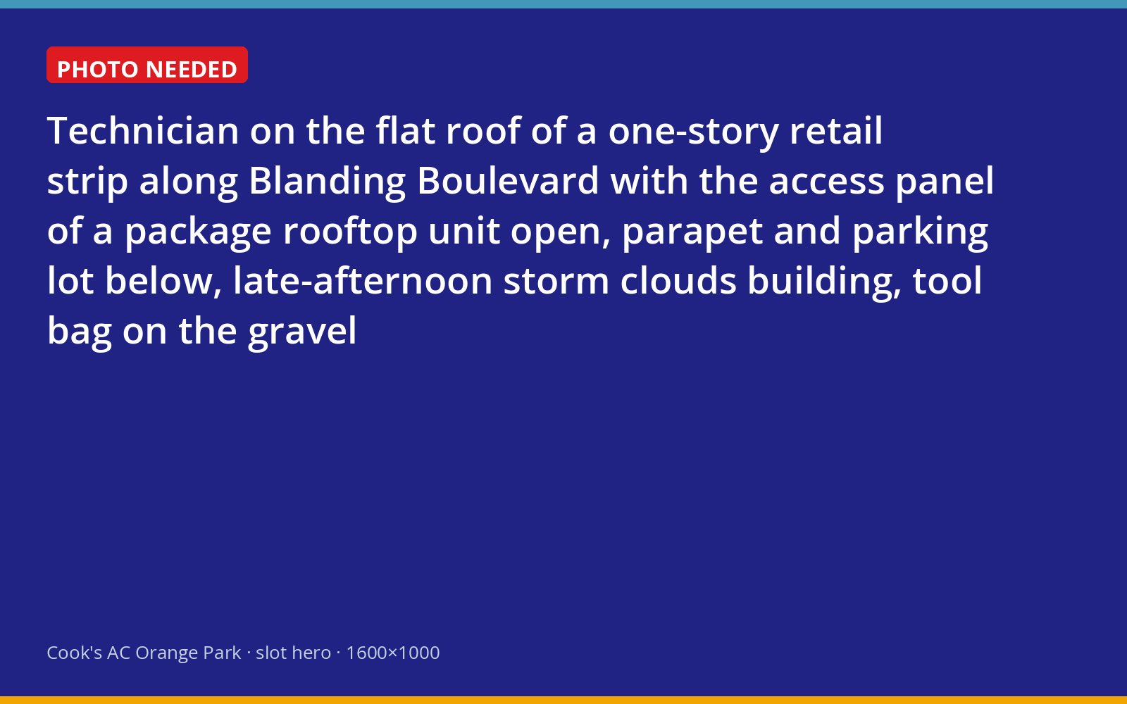 Cook's technician servicing a rooftop package unit on a Blanding Boulevard retail building