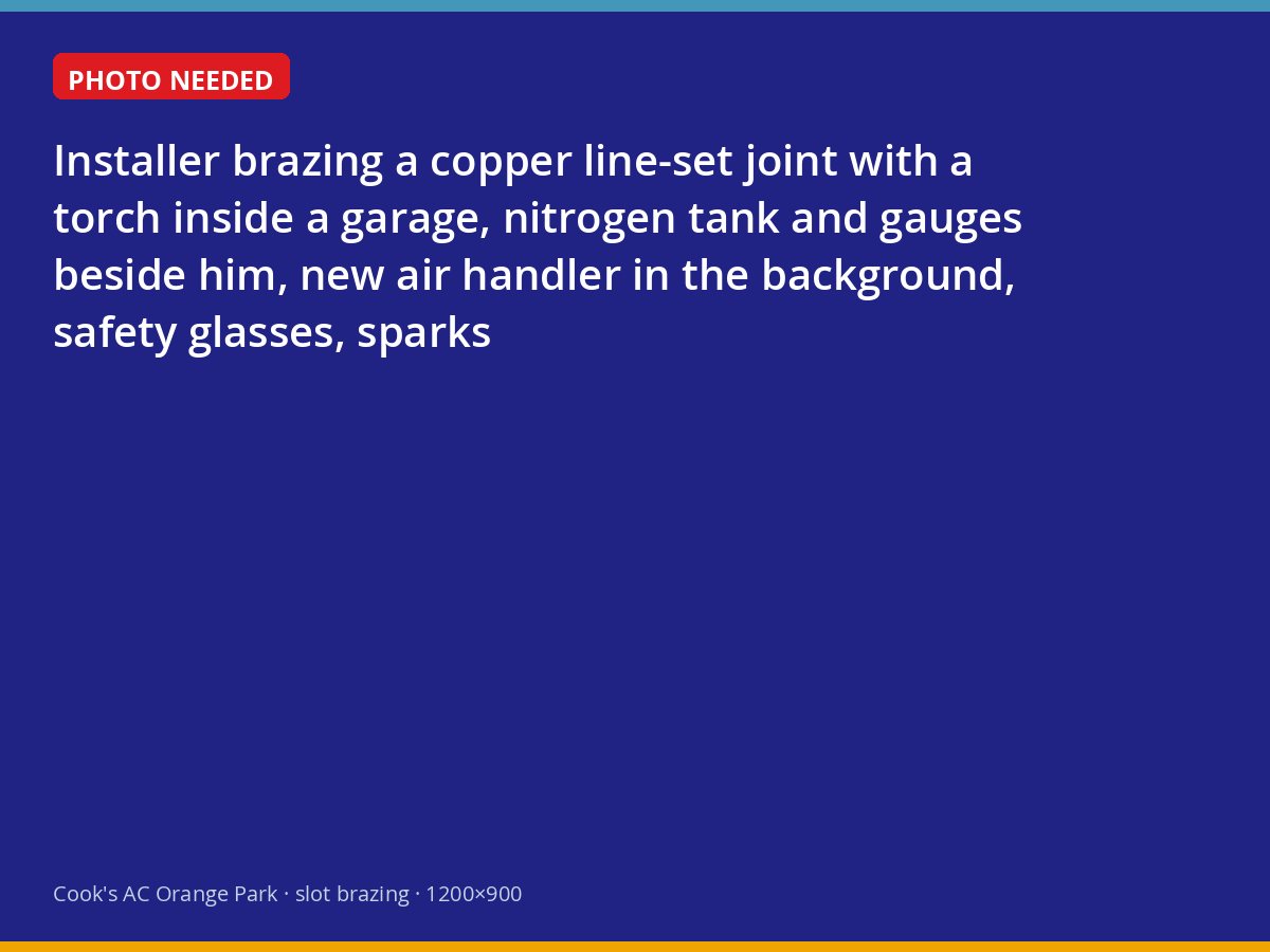 Cook's installer brazing refrigerant lines during a heat pump installation